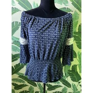Unbranded‎ Blah Blah Blah Off Shoulder Top Peplum Boho Women Medium Blue
